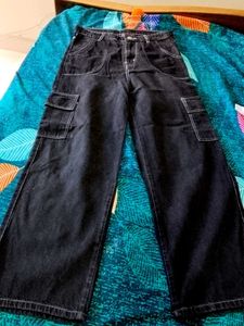 Black Wide Leg Cargo Jeans