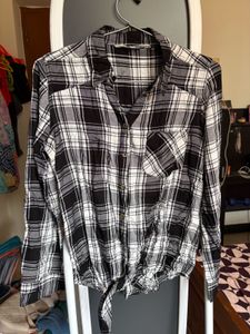 Black & White Plaid Tie-Front Shirt