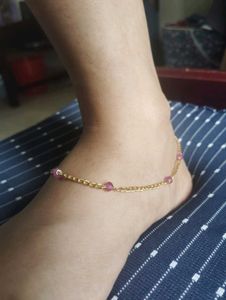 Golden Anklet With Stone Beads