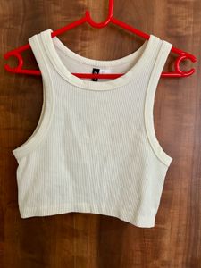 H&M Cream Ribbed Crop Top