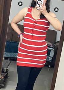 red&amp; white striped bodycon dress