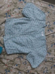 Checkered Puff Sleeve Top