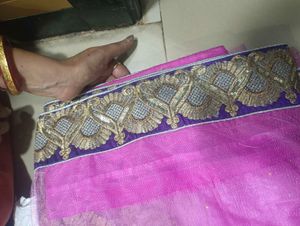 Embroidered Pink net saree In Cash Only 600rs