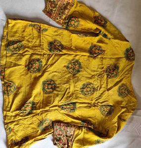 Yellow Floral Print Peasant Short Kurti
