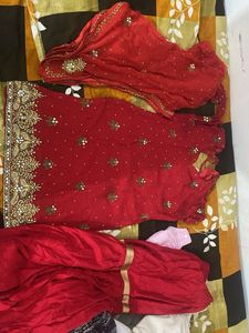 Red Embroidered Dress Material