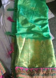 Green Saree with Pink Blouse