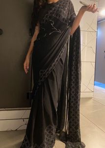 embellished stone studded Elegant Black Saree