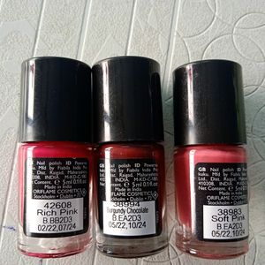 Oriflame On Colour Nail Polish. Each Rs.139 ..colour -Rich Pink ,burgandy Chocolate&amp;sod Pink