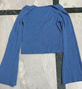 Blue Ribbed Long Sleeve Top