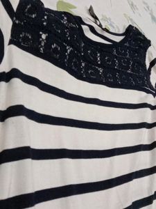 Blue And White Striped Top With Lace