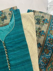 Teal Button-Down Kurti With Churidar &amp; Dupatta