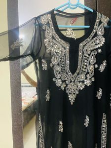 Black chikankari mirror work Kurta