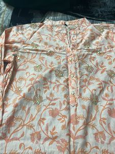 Elegant Floral orange Print Kurta pant  Set