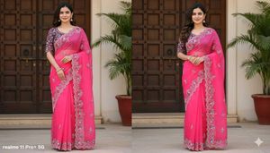 Pink Sequence Embroidered Saree
