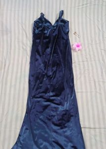 Elegant Navy Blue Maxi Dress with slit at the leg