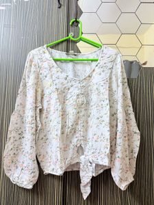 Floral Tie-Front Long Sleeve Top