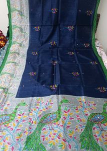 Elegant Navy Blue Silk Saree