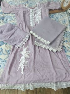 Lavender Floral Lace Plazo Suit