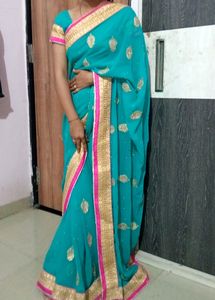 Sea Green Hewy Work Saree🤩