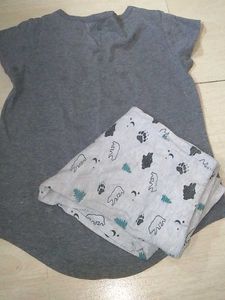 Girls&#39; Gray Tee &amp; Patterned Pants Set
