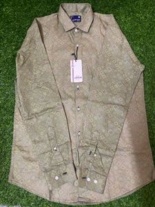 Olive Patterned Button-Down Shirt