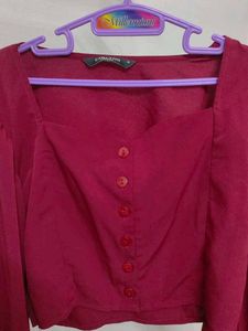 Burgundy Long Sleeve Crop Top