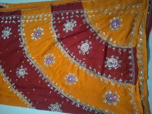 MUSTARD &amp; WINE COLOUR SAREE WITH SEQUENCE WORK