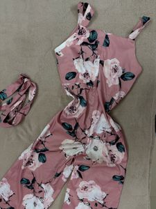 Floral Print Jumpsuit with Matching Belt