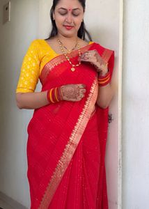 Red Chinnon silk saree