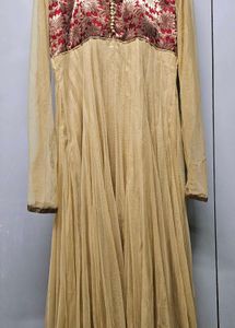 Cream Anarkali With Maroon Bodice
