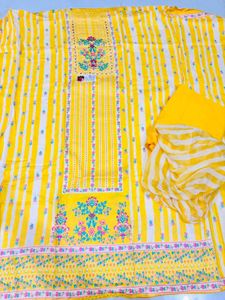 Yellow Floral Printed suit material