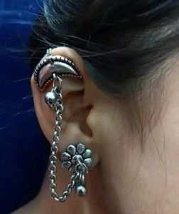 Oxidized Silver Ear Cuff Chain