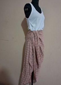 Blush Plaid Sarong Style Skirt