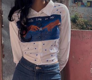 Pretty Handpainted White Crop Shirt With Back Knot