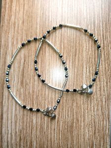 Silver & Black Beaded Anklets