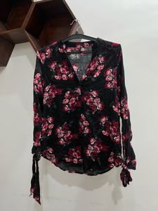 Black Floral Print Top