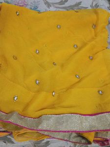 Yellow Chiffon Sarees With Studd Work