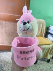 Pink Bunny Plush "Best Friends" Holder