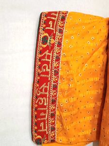 Elegant Yellow &amp; Red Embroidered Saree