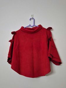 Red Suede Poncho Top