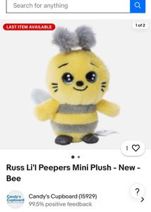 Russ Li&#39;l Peepers Mini Plush - New - Bee