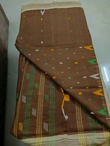Brown pure Cotton Saree with multi thread work