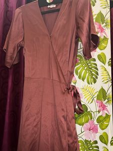 Peach Satin Wrap Dress