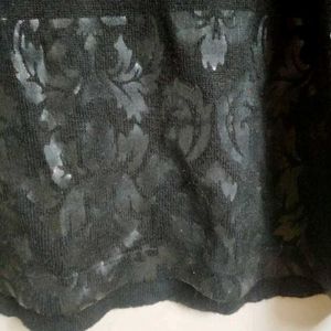 Elegant Black Turtleneck Top with leather print