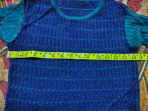 Blue Textured Short Sleeve Top