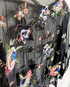 Floral Embroidered Mesh Top