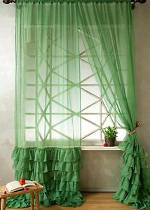 Green Ruffle Sheer Curtains