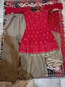 Red Embroidered Kurta Set