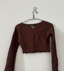 Brown Graphic Crop Top