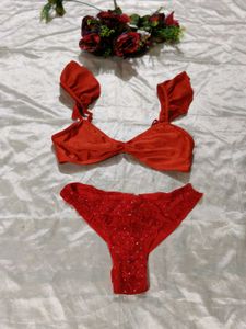 Red Ruffled Bikini Set